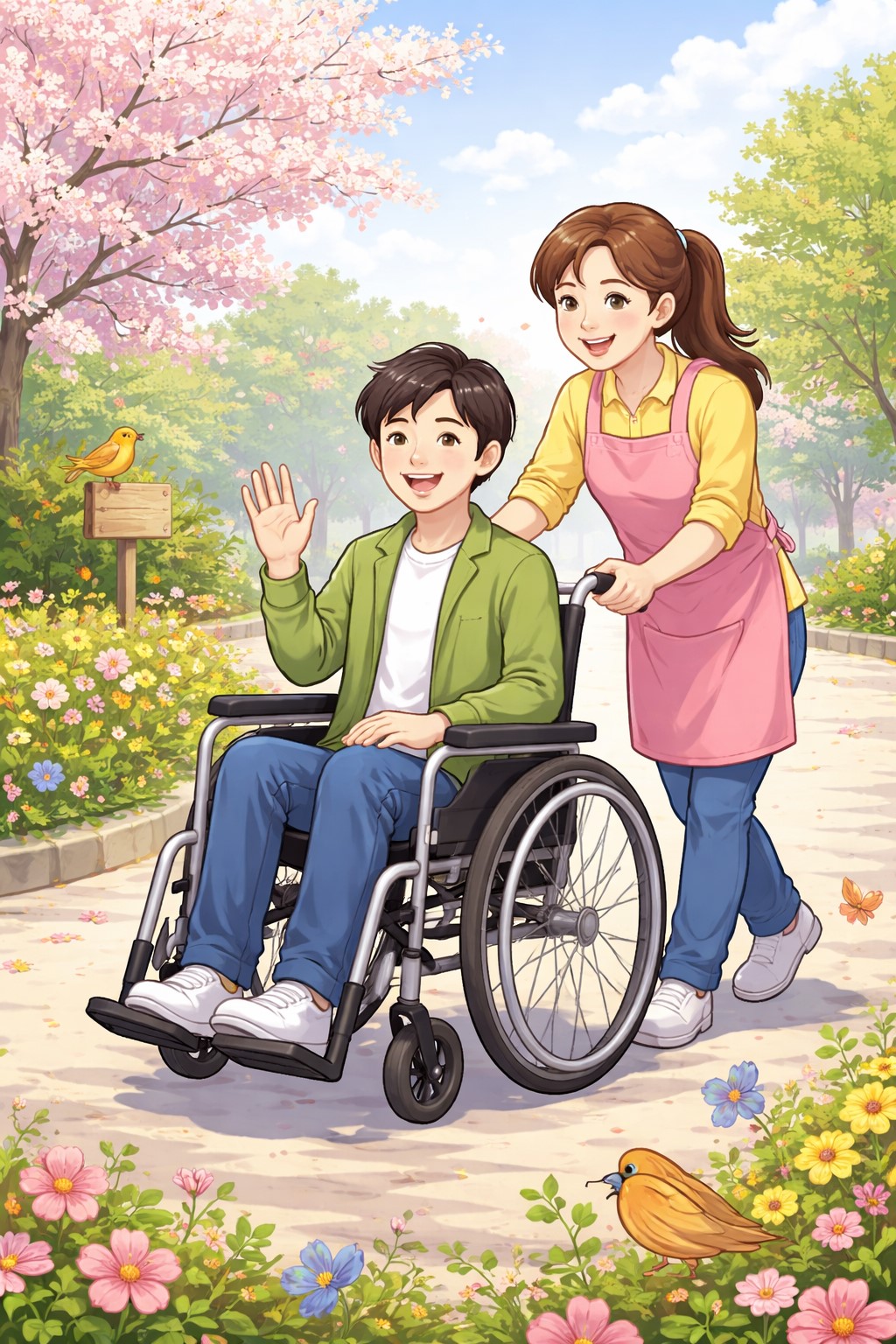 봄날의 야회에서 장애우와 함께하는 순간