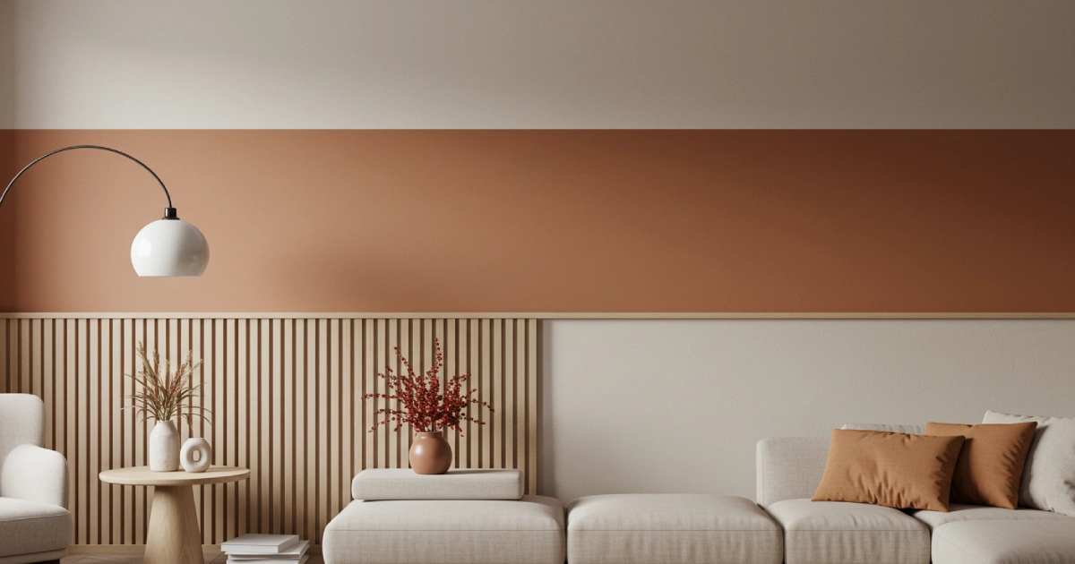 플랫 패널, 컬러 블로킹, 하프월이 조화된 세련된 벽면 스타일