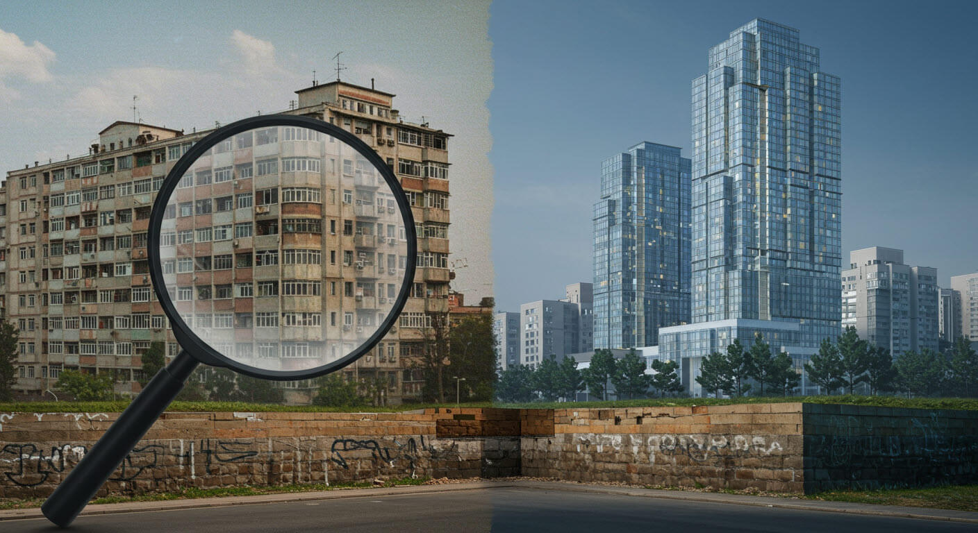 오래된아파트 재건축으로 새 아파로 변화 를 나타내는 사진