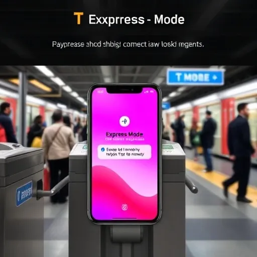아이폰이 잠금 화면 상태인데도 불구하고, 개찰구 리더기에 인식되는 순간을 묘사합니다. 화면에는 결제 완료를 알리는 시각적인 피드백(예: 작은 애니메이션이나 체크 표시)이 나타나면 좋습니다. 주변 배경은 실제 대중교통 환경과 유사하게 조성합니다.