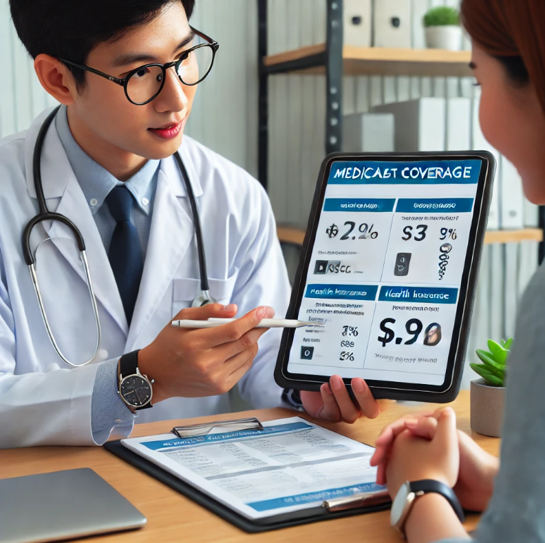 의사가 환자에게 의료비 지원에 대해 설명하는 모습