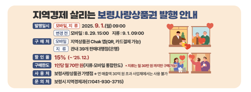 보령사랑상품권 발행내용 요약 이미지