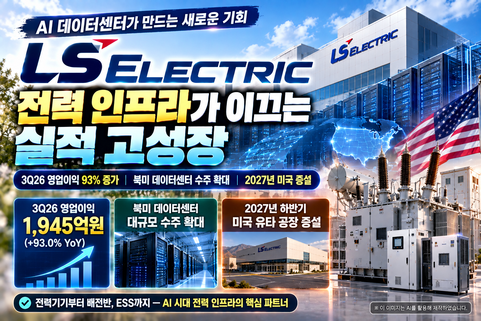 LS ELECTRIC AI 데이터센터 전력인프라 수요 확대와 북미 수주 증가, 2027년 미국 유타 공장 증설 전망