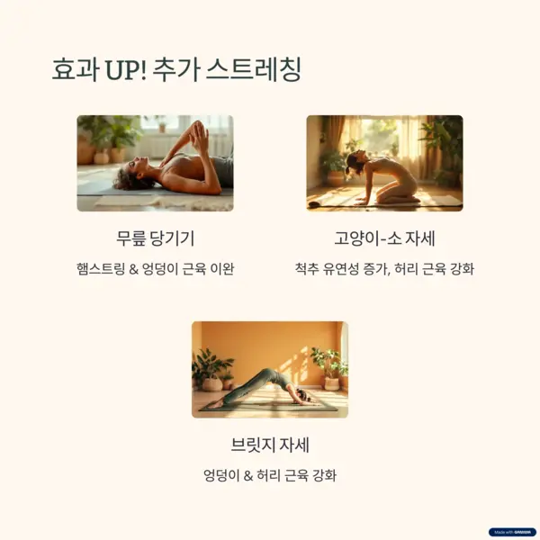 무릎 당기기, 고양이-소 자세, 브릿지 자세로 허리 근육 강화하는 스트레칭 가이드