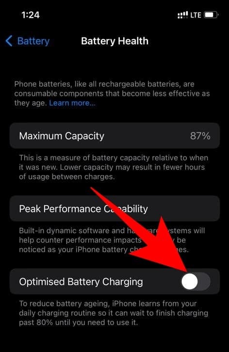 아이폰 배터리 메뉴의 최적화 충전 메뉴