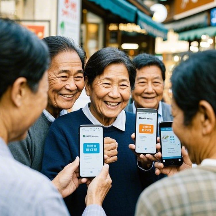 전통시장과 소상공인 매장에서 소비하는 다양한 연령층의 고객, 결제 직후 환하게 웃는 표정과 디지털 온누리상품권 앱 화면을 비추는 모습