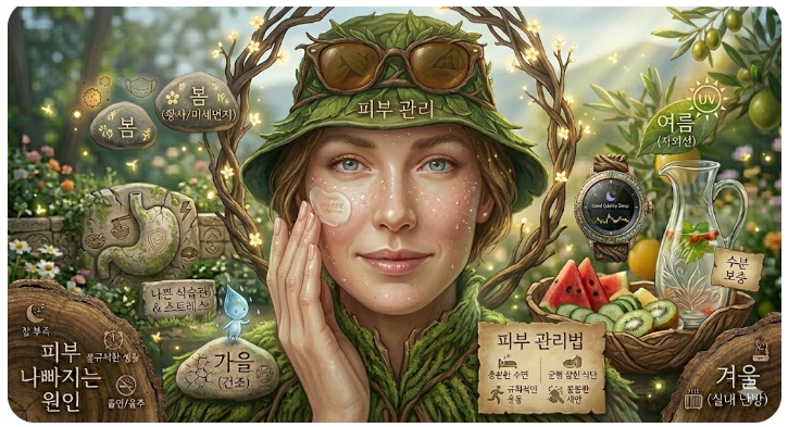 피부 관리를 위한 컨디션 조절 및 예방법을 설명한 이미지