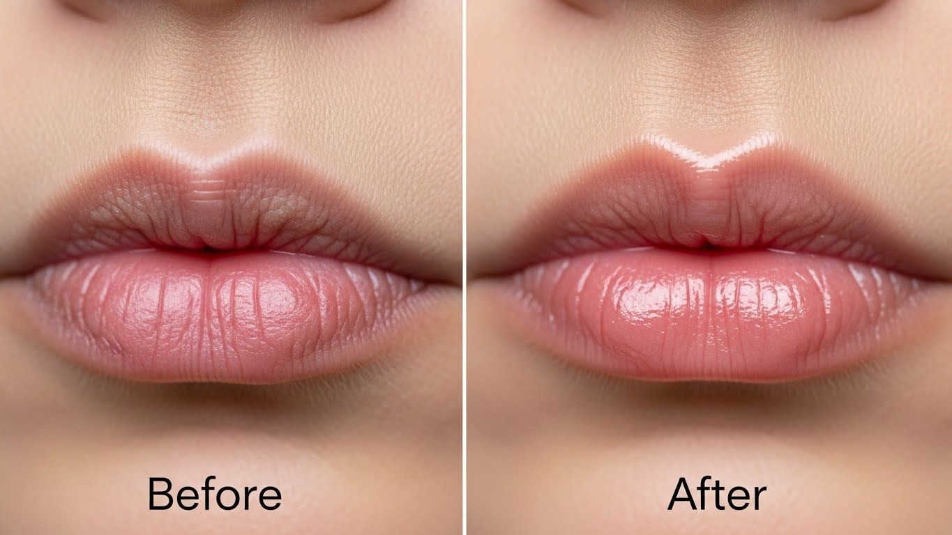 립 슬리핑 마스크를 사용하기 전과 후의 입술을 매크로로 촬영한 사진입니다.