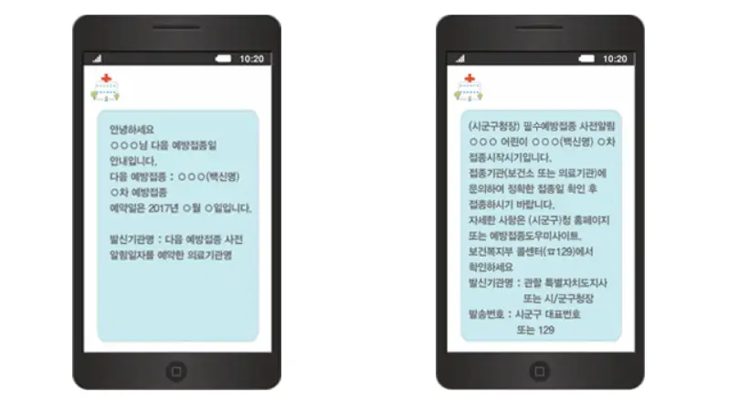 예방 접종 사전 알림 문자 예시 사진