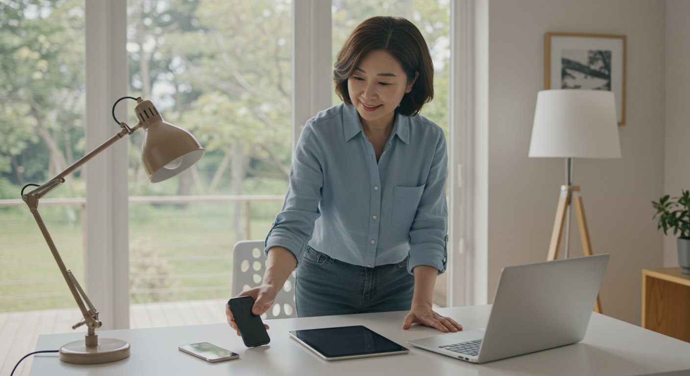 디지털 기기를 준비하는 여성
