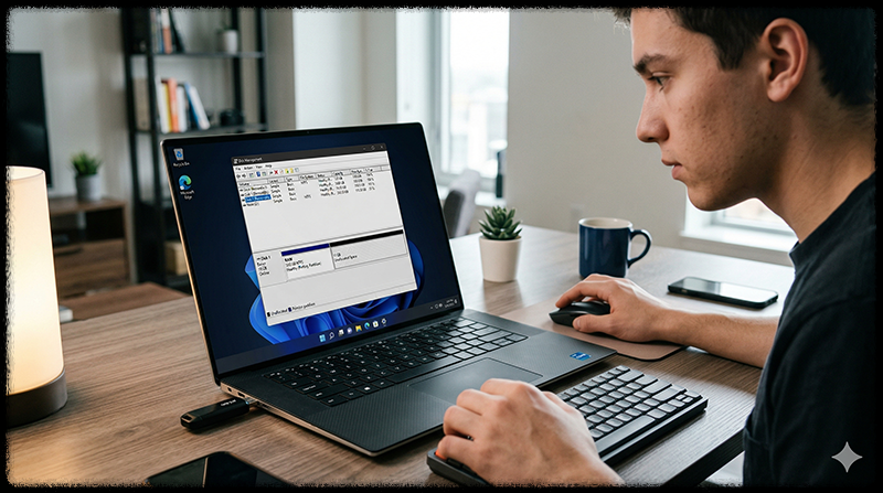 디스크 관리에서 USB가 RAW 상태로 표시된 모습