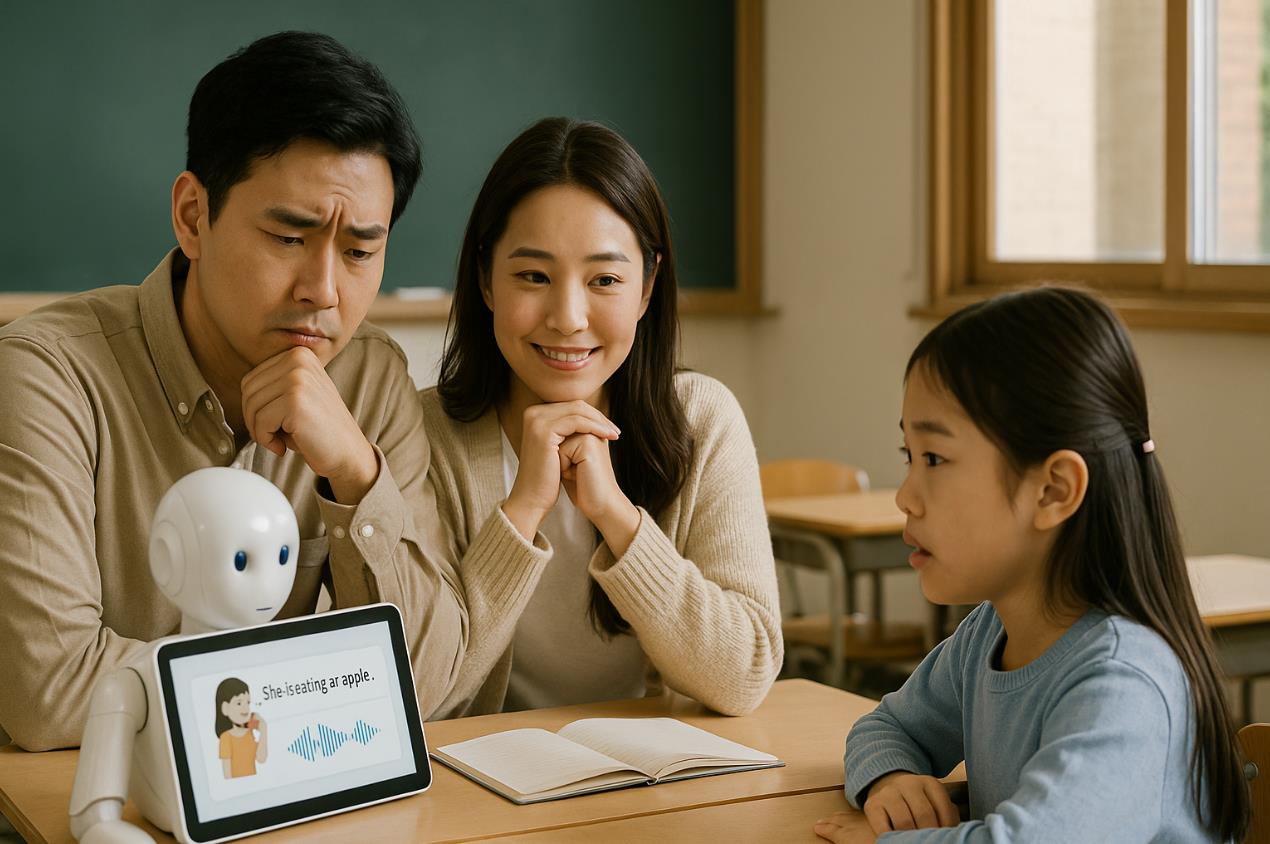자녀가 AI 시대에 뒤처지지 않을까 학부모가 걱정하면서도, 다른 한편으로는 가정 학습의 효율이 높아질 것이라는 기대하는 모습