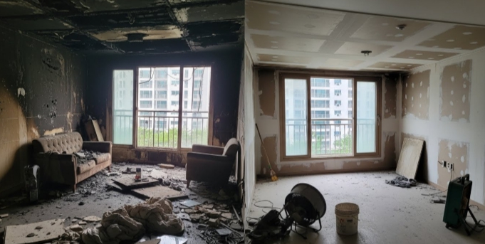 전소 아파트 청소중