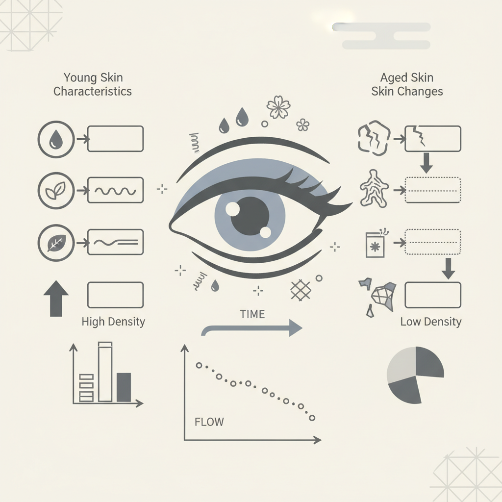 図1 目元の皮膚特性と年齢変化に関する統計・生理メカニズム・対策を示す政策リポート用インフォグラフィック