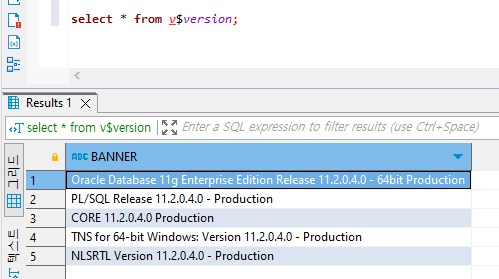 오라클 버젼 조회