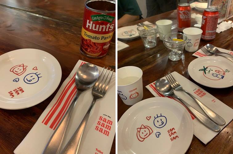 쌤쌤쌤 로고가 들어간 식기류 및 종이컵