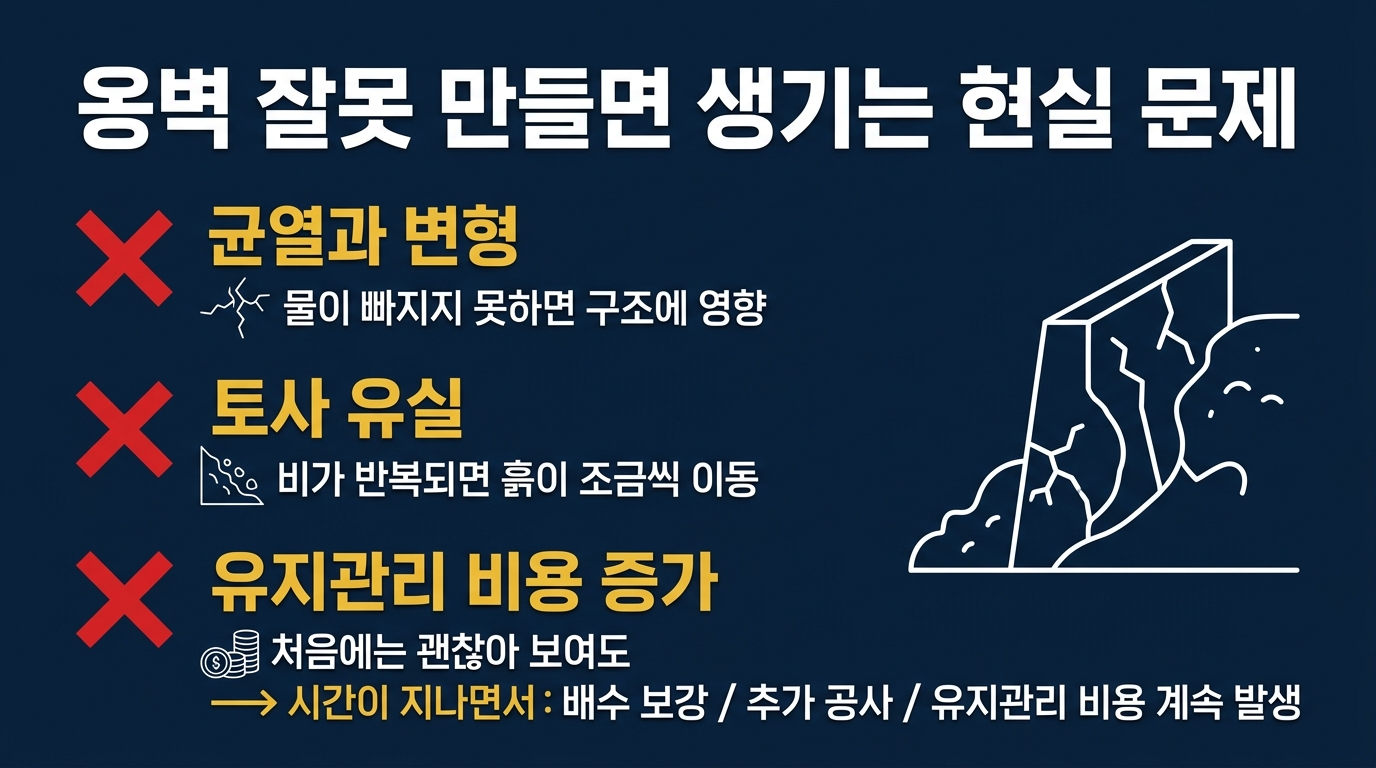 옹벽 잘못 만들면 생기는 현실적인 문제들