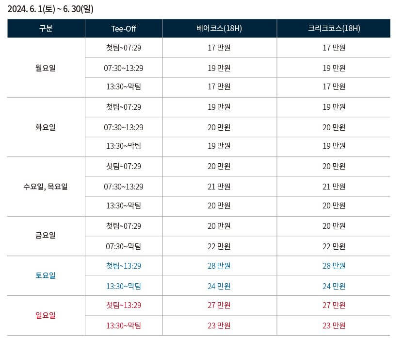 베어크리크CC 포천 요금