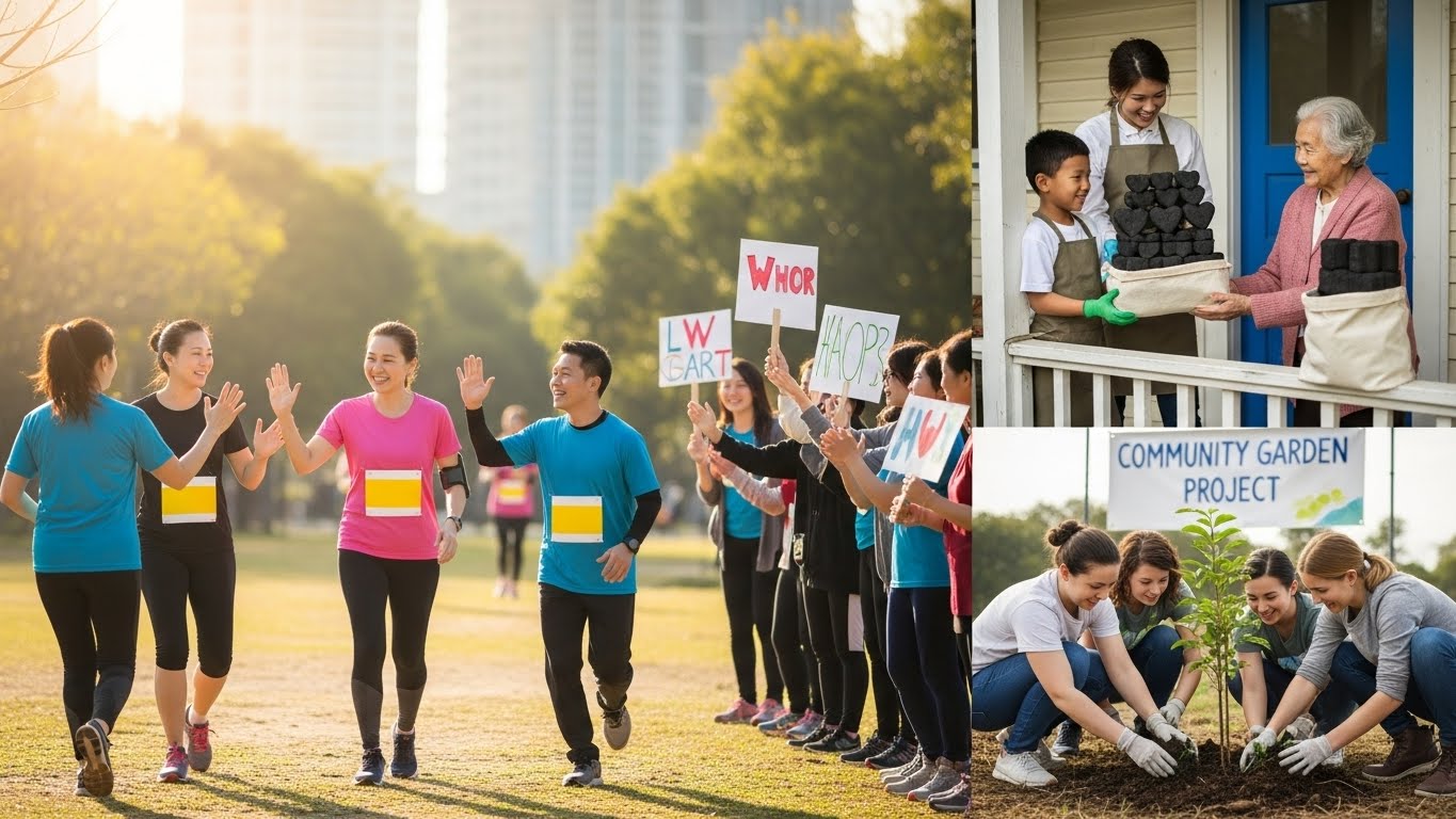 개인과 소규모 단체가 직접 참여하는 체험형 기부 활동. 자선 달리기나 연탄 배달을 통해 따뜻한 나눔을 실천하는 감동적인 순간을 담고 있습니다.