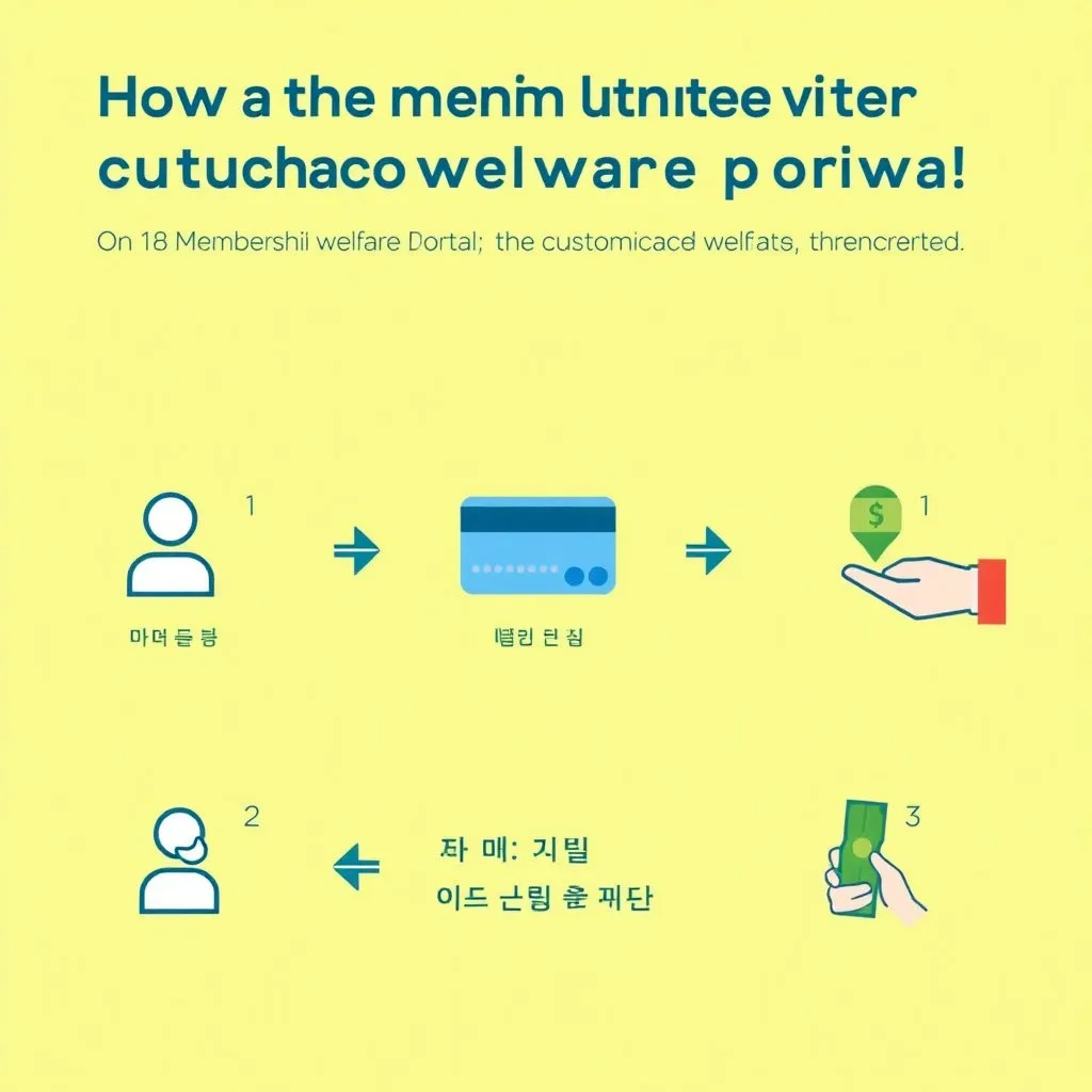 간단한 인포그래픽 스타일로&amp;#44; 1단계 회원가입&amp;#44; 2단계 카드 등록&amp;#44; 3단계 청구 및 복지비 지급 등 포털 이용의 주요 단계를 화살표와 아이콘으로 표현합니다. 