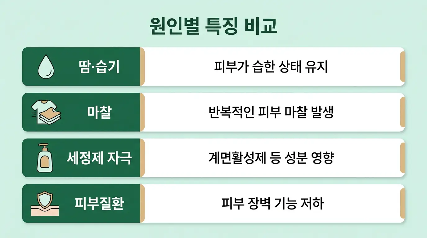 사타구니 가려움증 원인 비교표 이미지
