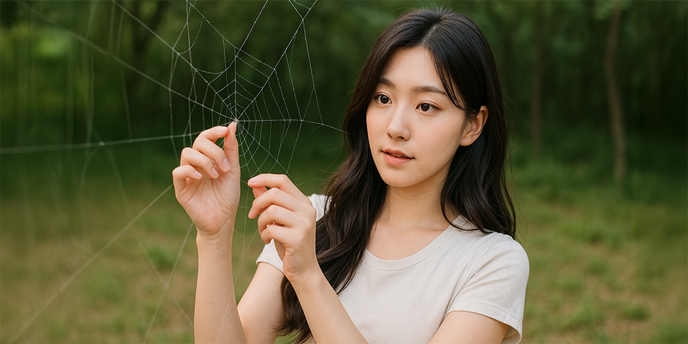 거미줄을 만지는 여성