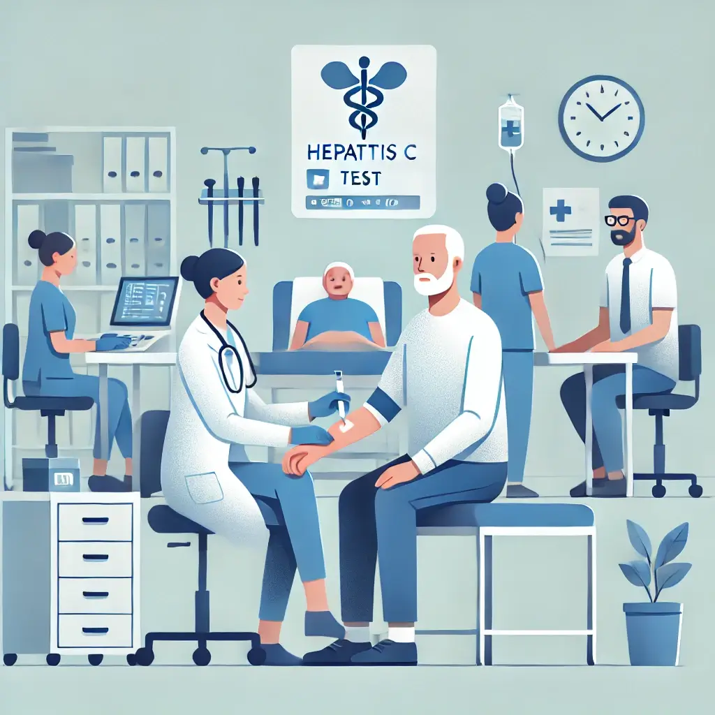 병원에서 C형간염 검사를 받는 노인을 묘사한 일러스트