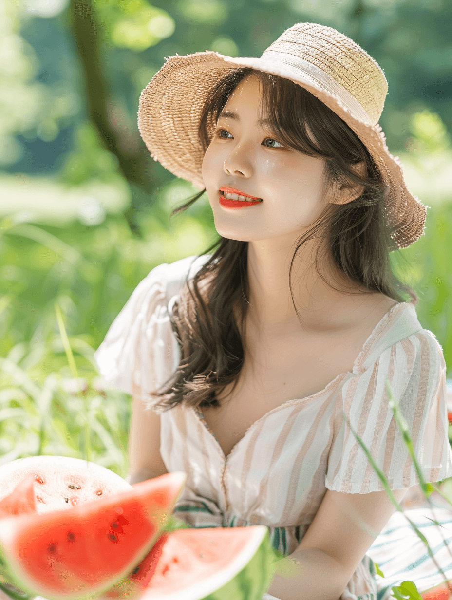 여름날-수박과-여성-이미지