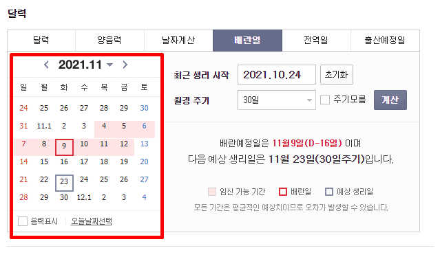 배란기 계산결과