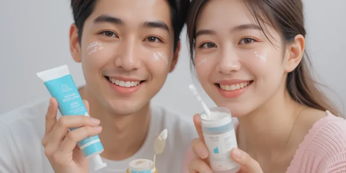 즐겁게 스킨케어 제품 비교하는 모습 