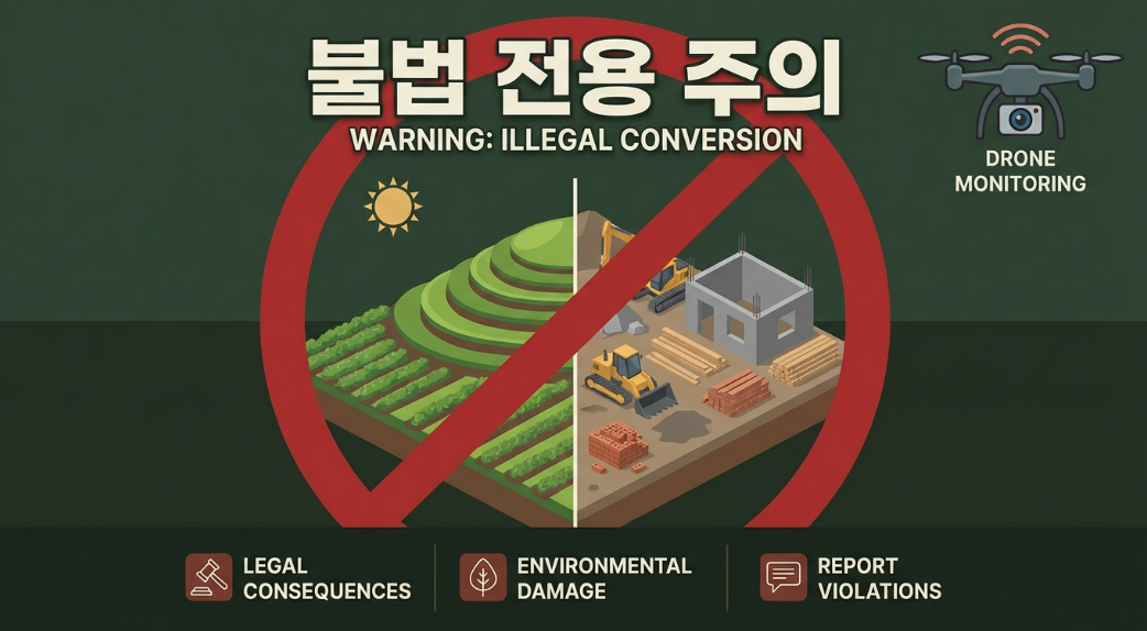 불법 농지전용 주의 경고 드론 감시 단속 이미지
