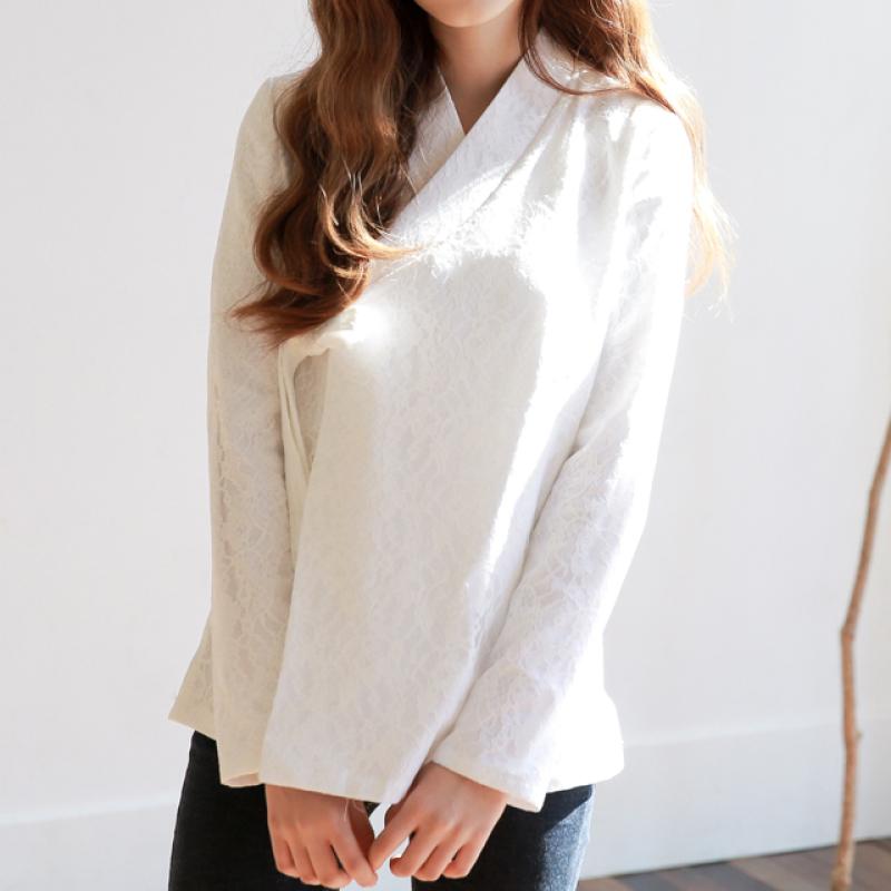 생활한복 레이스 저고리블라우스 함초롬화이트