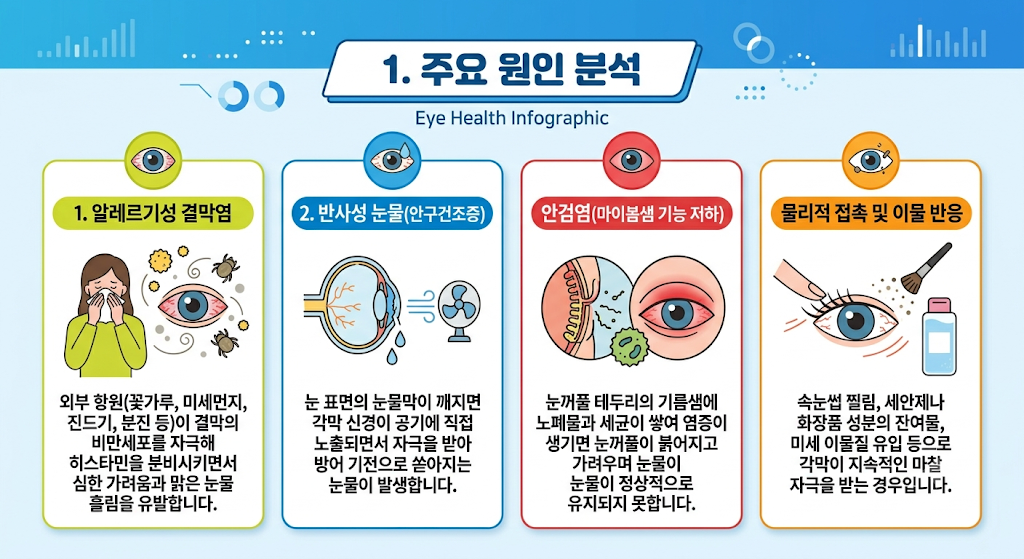 눈가 가려움과 눈물 흘림을 유발하는 4가지 주요 원인 분석