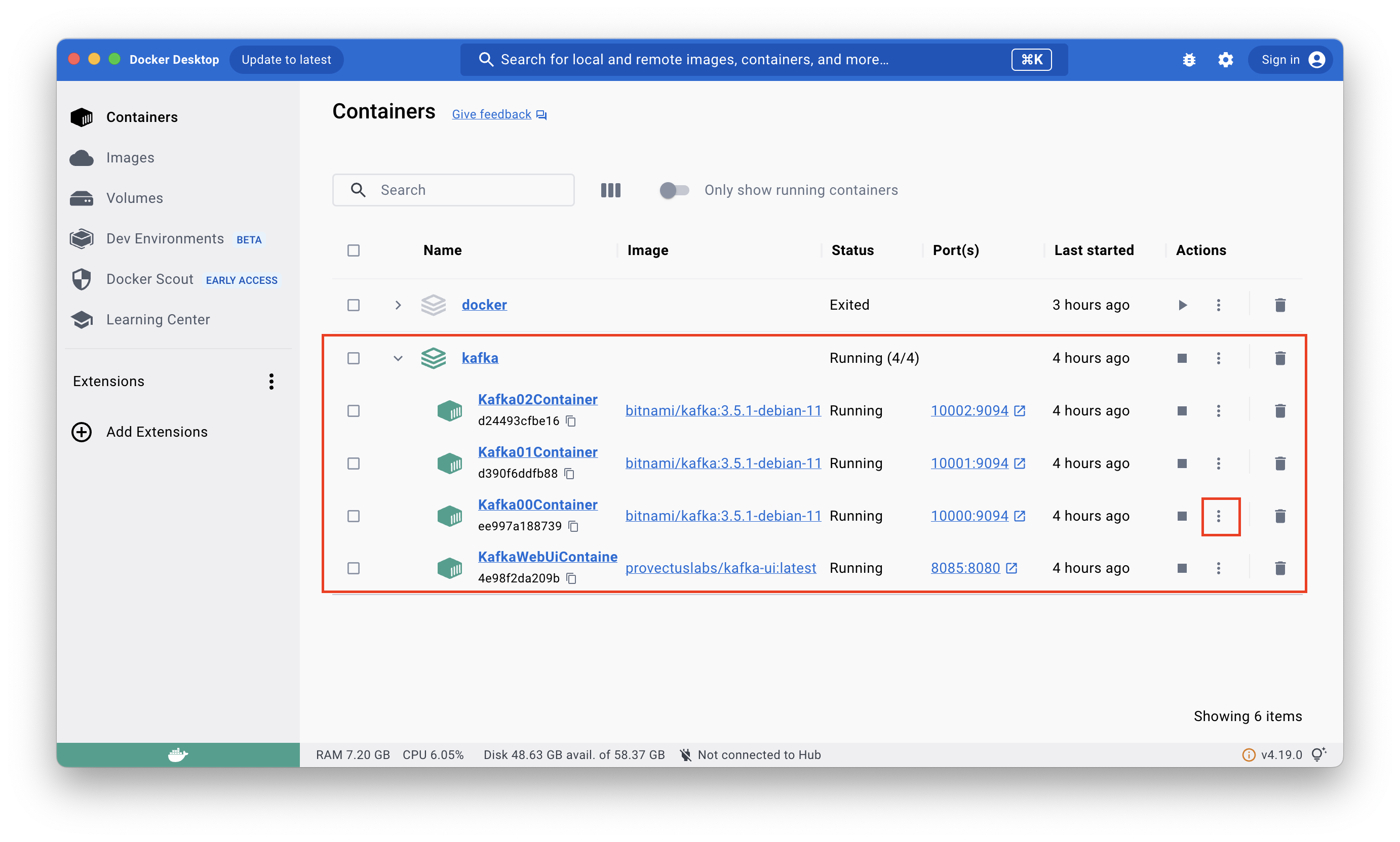 도커 데스크탑 화면
