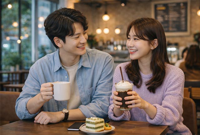 카페에서 휴식을 취하는 모습