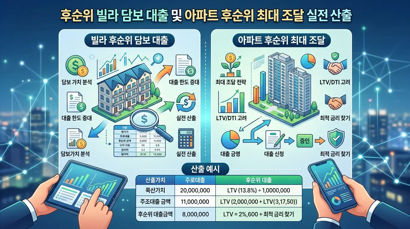 후순위 빌라 담보 대출 및 아파트 후순위 최대 조달 실전 산출