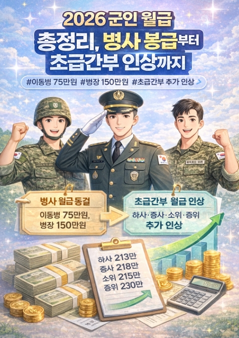 2026 군인 월급 총정리, 병사 봉급부터 초급간부 인상까지