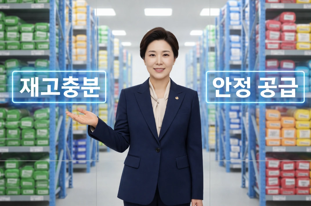 정부 관계자가 안정적인 종량제봉투 공급 현황을 보여주는 대시보드 앞에서 안심시키는 모습.