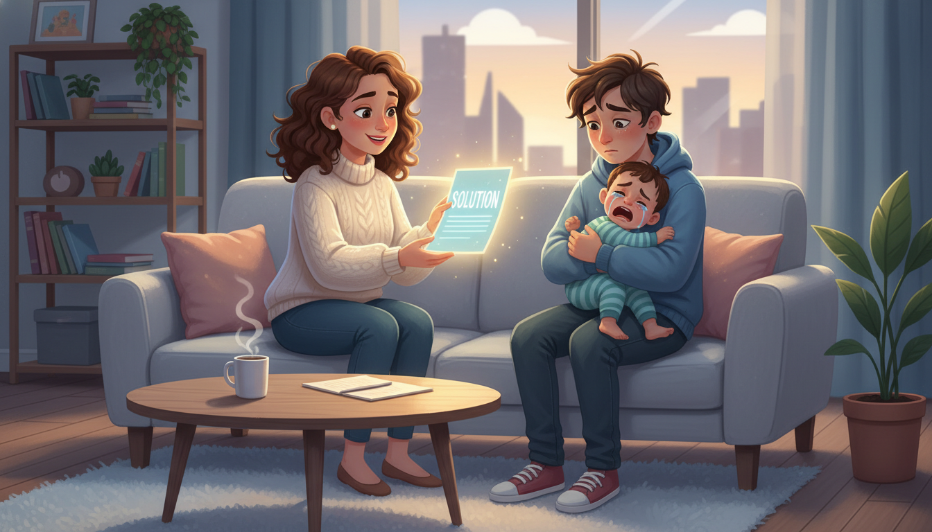 오은영 박사님의 떼쓰는 아이 훈육 솔루션을 상징하는 따뜻한 일러스트