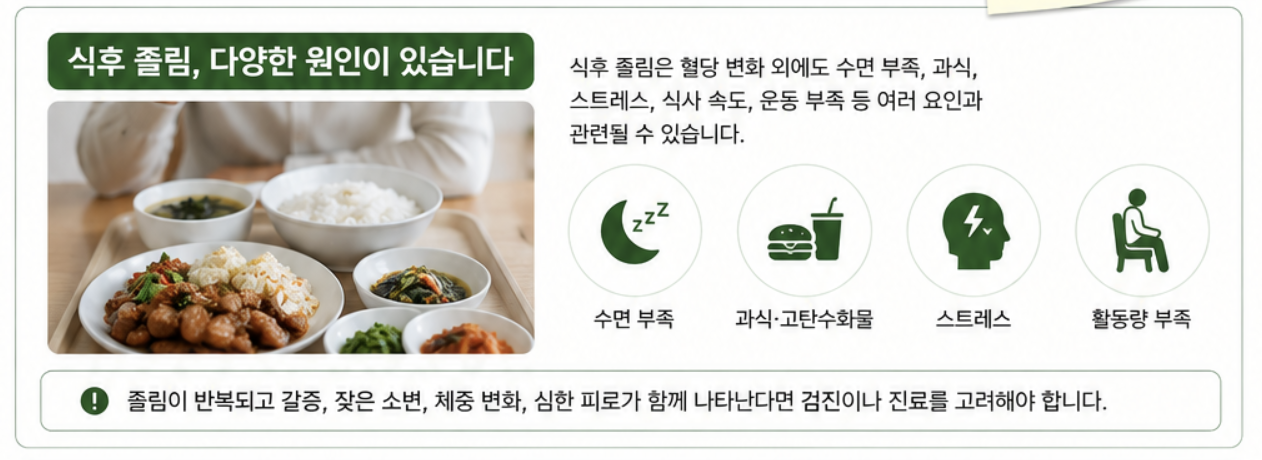 식후 졸림을 유발할 수 있는 수면 부족 과식 스트레스