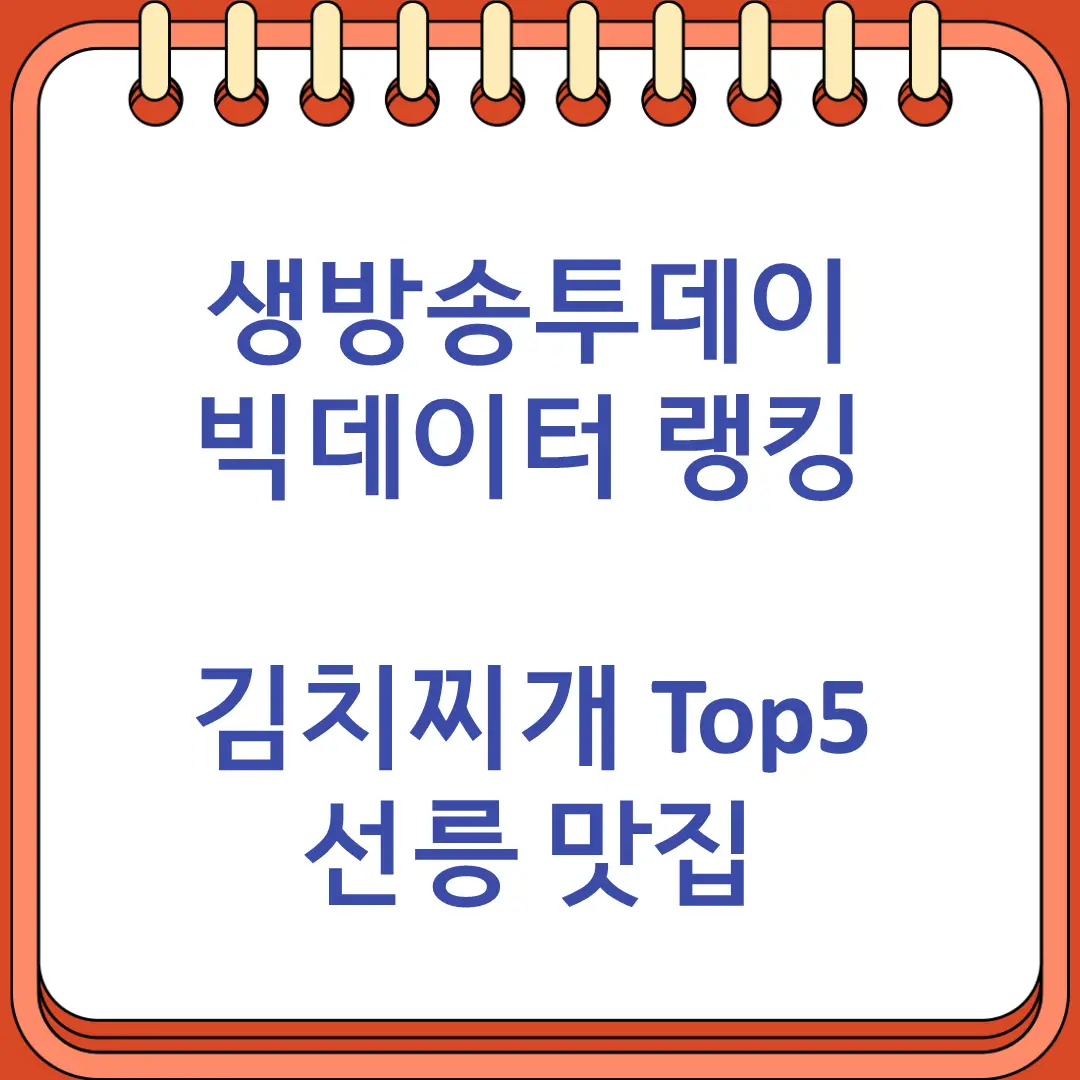 생방송투데이 빅데이터 랭킹 서울 최고의 김치찌개 Top5 선릉 맛집