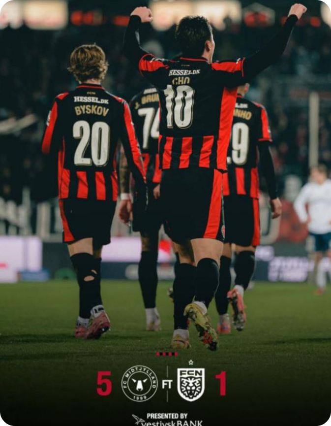 미트윌란이 노르셸란을 상대로 5-1 완승을 거뒀다. [사진=미트윌란 인스타그램]