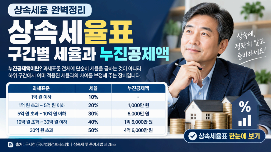 상속세율표 구간별 세율과 누진공제액 이미지사진