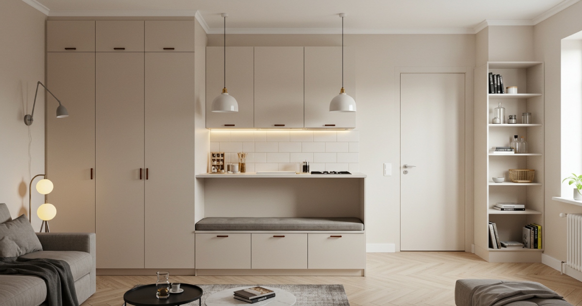 수납형 가구로 꾸민 아늑하고 실용적인 작은 아파트 인테리어