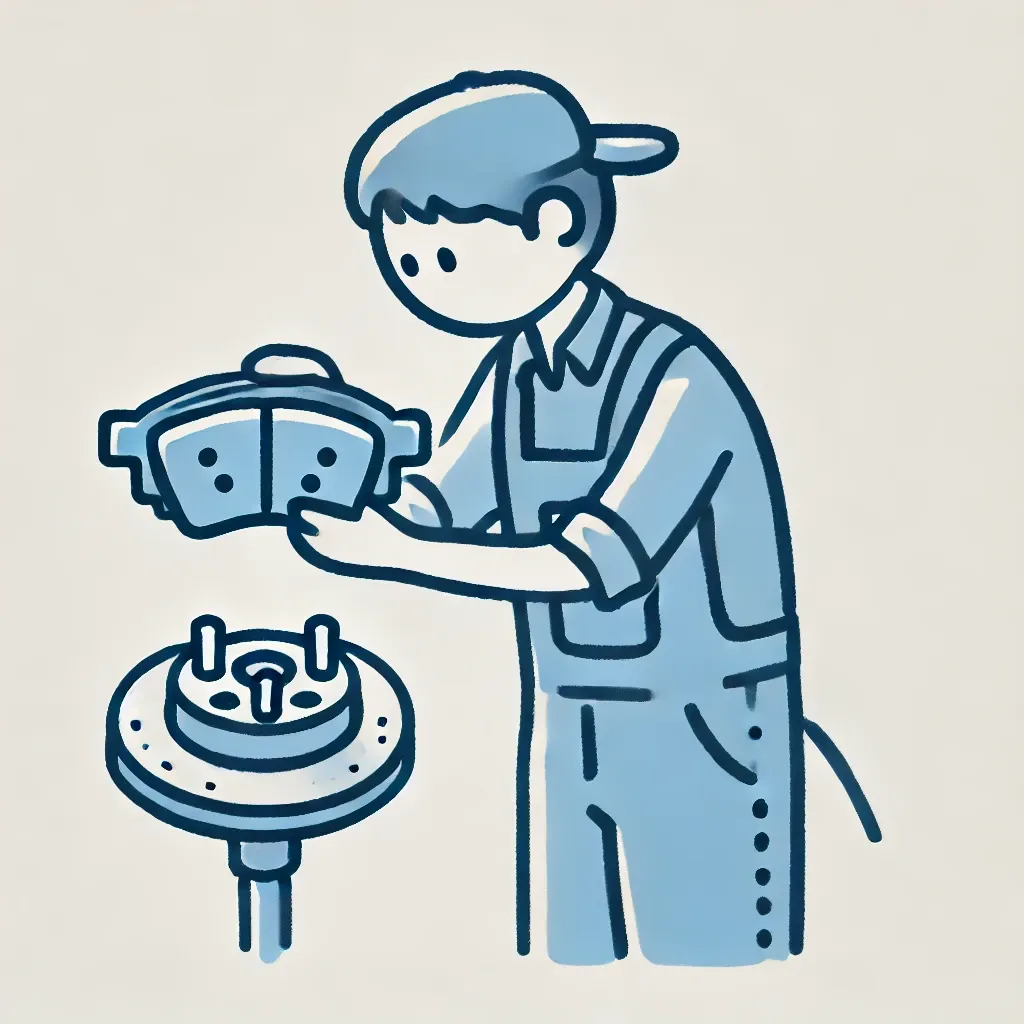 정비사가 브레이크 패드 마모 상태를 점검하는 모습