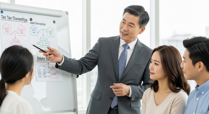공동명의로 인한 절세 혜택을 설명하는 프레젠테이션 화면