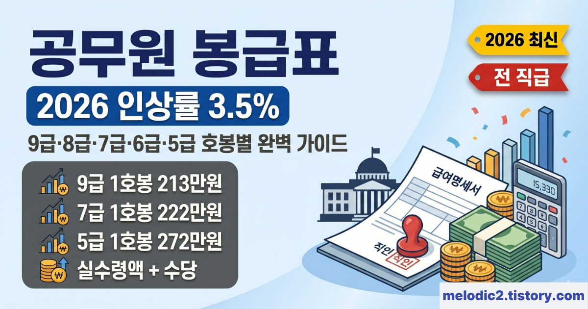 2026 공무원 봉급표 9급 8급 7급 6급 5급 호봉별 월봉급액 실수령액 완벽 가이드