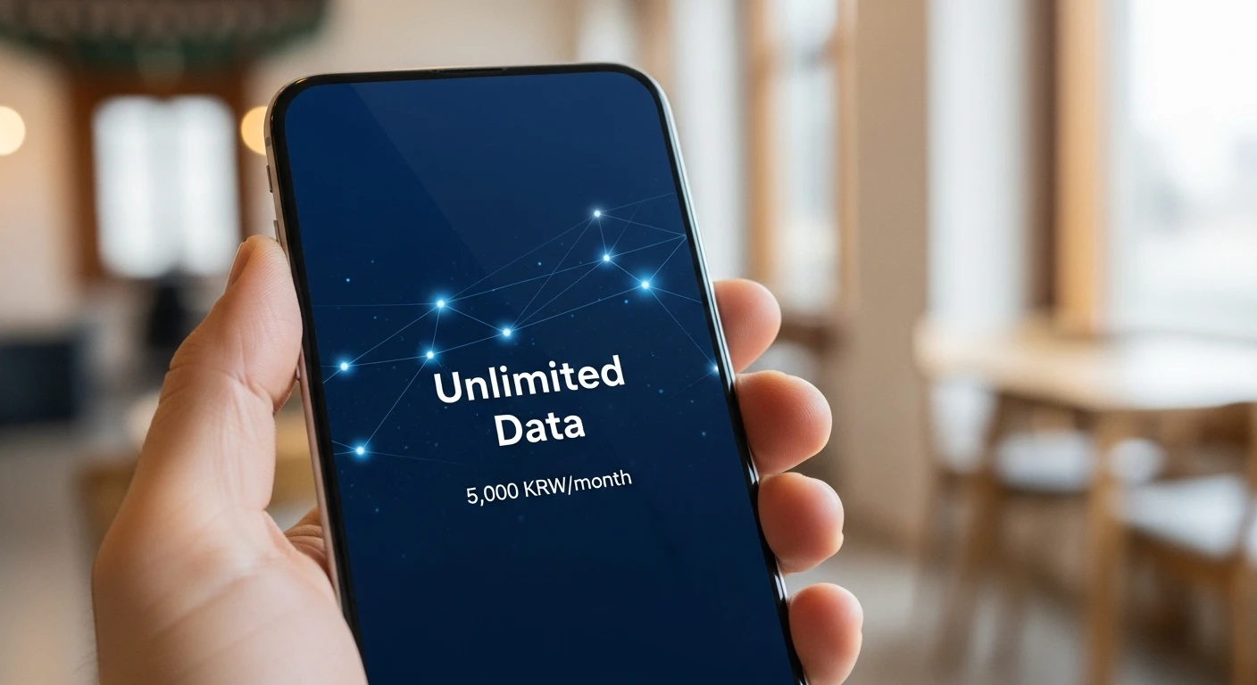 스마트폰 화면에 5천원대 데이터 무제한 알뜰폰 요금제가 표시된 모습