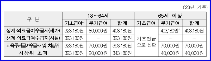 장애인 연금 급여 내역