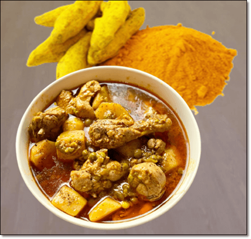 강황 가루 및 닭고기 요리